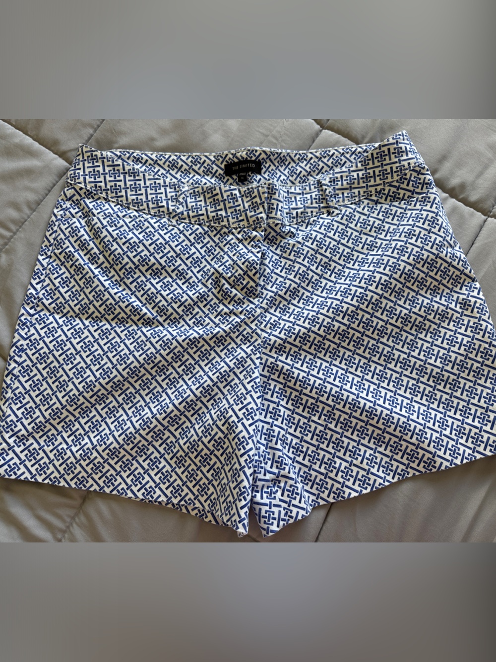 The limited size 14 Blue and White Geometric Print Shorts